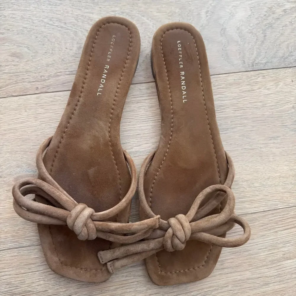 Loeffler Randall Hadley Brown Suede Leather Bow Flat Sandals size 9 - Picture 10 of 10